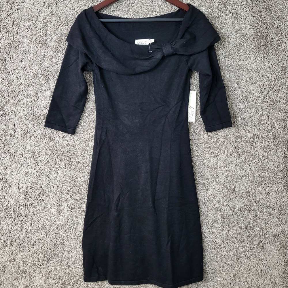 Eliza J Sweater Dress Womens Size S Black New Off Shoulder Bow EJ5M3987